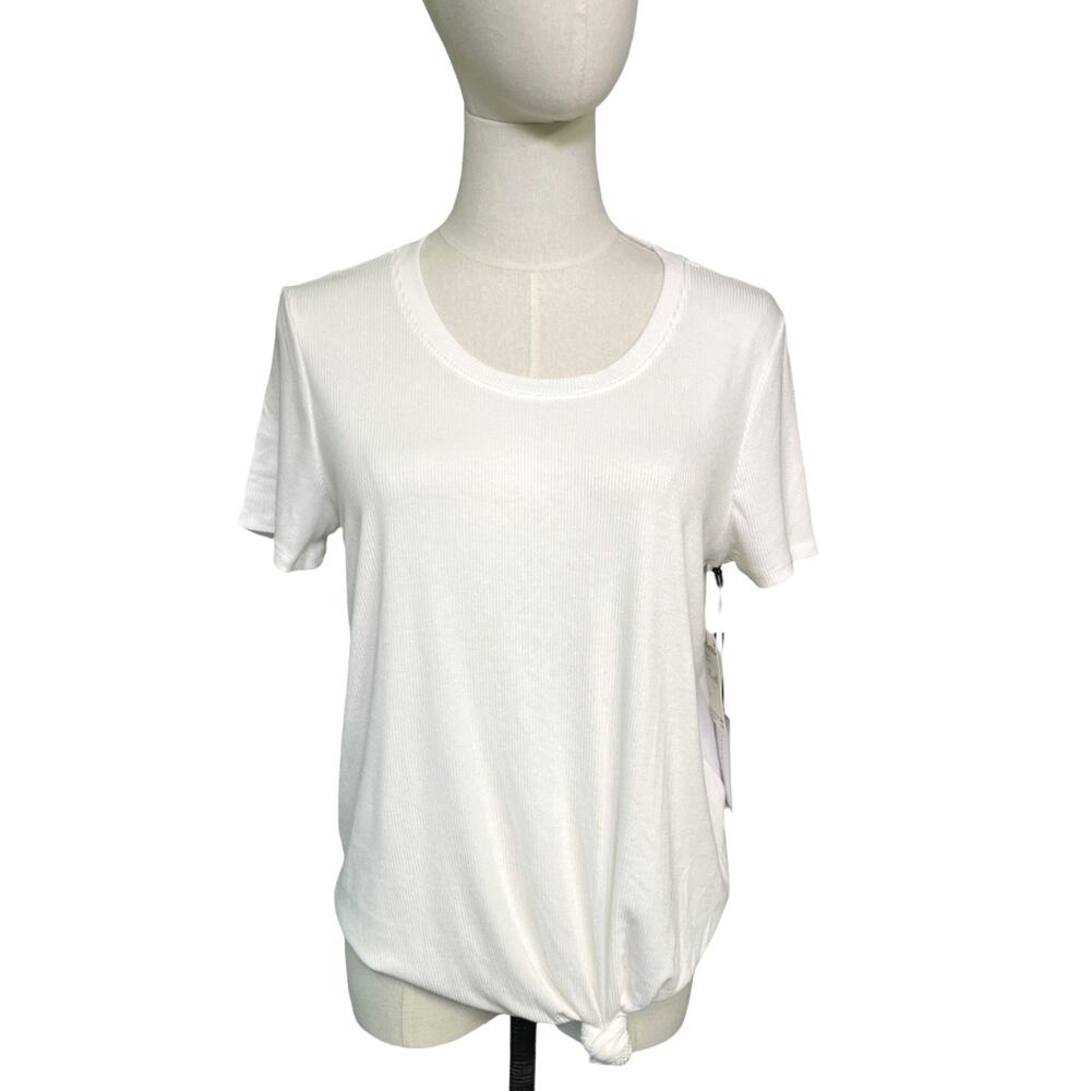 1.STATE White Ribbed Knit Tee Knot Hem Short Sleeve Top Womens XL